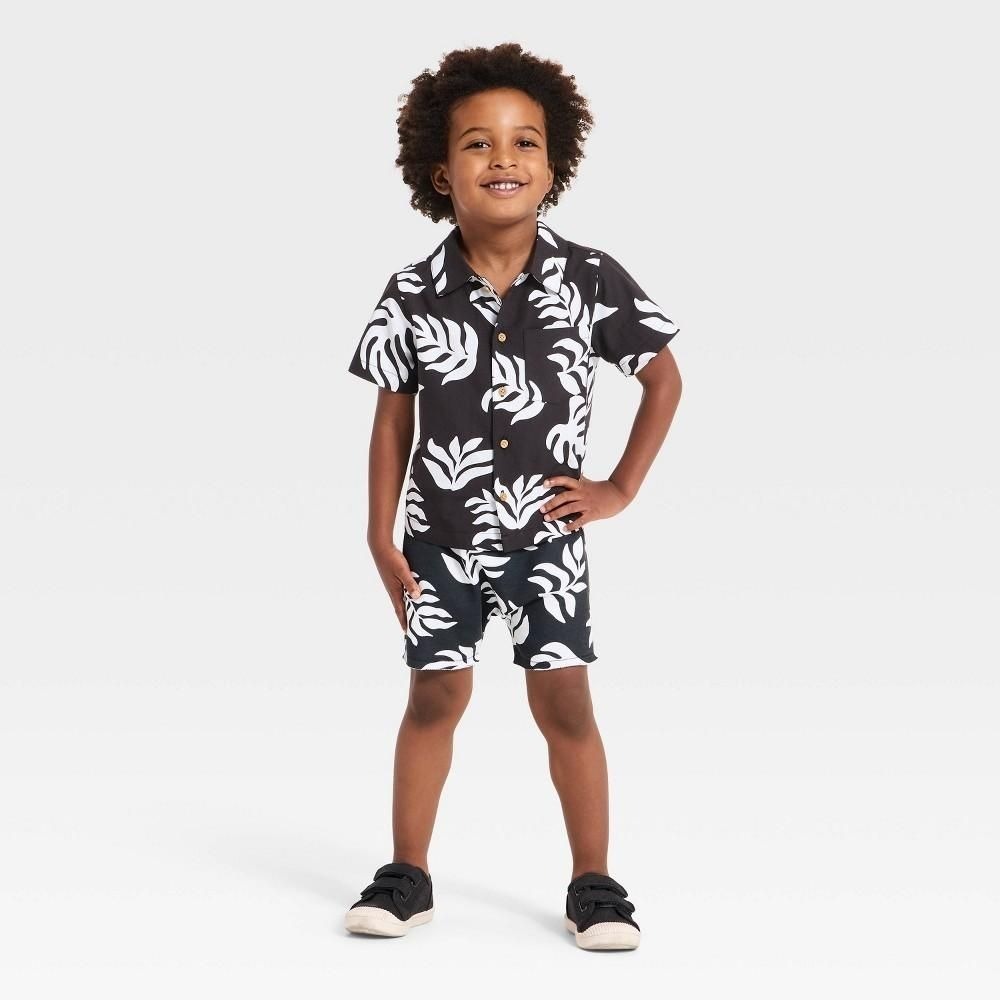 Grayson Mini Toddler Boys' Palm Fronds Matching T-Shirt and Shorts Set - Gray 5T
